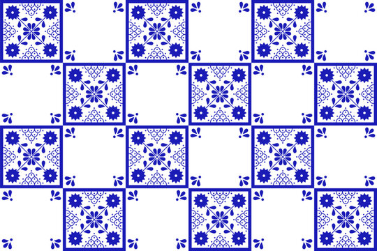 Mexican seamless pattern with flower inspired by talavera ceramic tile. Vector illustration. Mosaic design art.