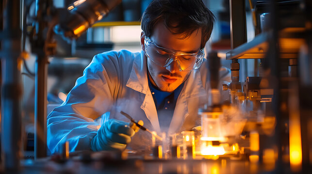 A materials engineer designing heat resistant composites for spacecraft, aerospace lab with composite materials, high-temperature testing equipment