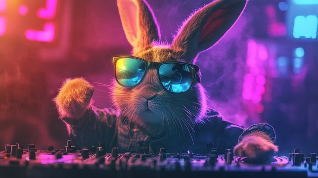 Rabbit DJ in neon-lit club