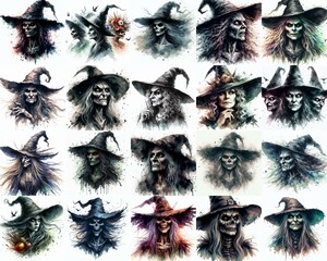 Witch nightmare portrait. Watercolor drawing. AI generated illustration