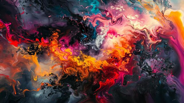 Experience an abstract expressionist oil painting, where raw emotion bursts forth in dynamic brushstrokes and a riot of colors