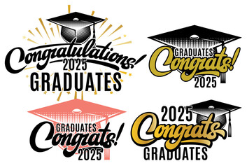 Celebratory Graduation Illustrations with Caps and Congratulatory Messages for the Class of 2025.