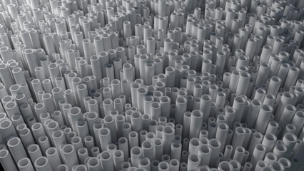 Obraz premium White cylinders in perspective against the light. Abstract background wallpaper. Can be used as a texture or background for design projects, scenes, etc. 
