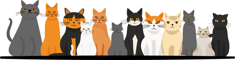 Cute Group of Cats – Colorful Flat Style Cat Illustration