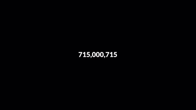 Number counter animation from 0 to 1,000,000,000 on a transparent background in 4k, Animated one billion counting Numbers with alpha channel for likes, views, amount.
