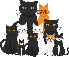 Cute Group of Cats – Colorful Flat Style Cat Illustration