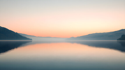 Fototapeta premium Reflections of Dawn: The Tranquil Embrace of a Serene Lake at Sunrise