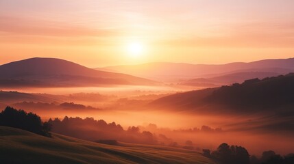 Obraz premium Misty Sunrise over Rolling Hills