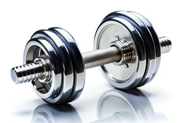 Fototapeta premium Build muscle and strength with this sleek black and silver dumbbell; perfect for home or gym workouts.