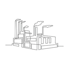 One continuous line drawing of chimney, gas turbine generator and heat recovery steam generator in the power plant industry in simple linear vector illustration. Power plant design concept vector.