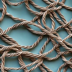 Naklejka premium Beige Twisted Strings Seamless Pattern on Blue Background Fabric Backdrop Abstract Texture Surface