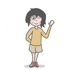 A girl is waving to someone.