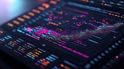 Obraz premium Open book revealing contemporary stock market technology concept. Colorful data visualization illustrating complex data trends.