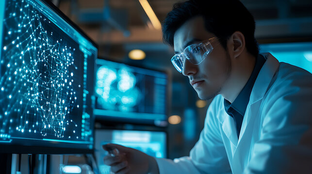 A quantum computing researcher exploring quantum cryptography for ultra secure communications, research lab with quantum computers, encryption systems