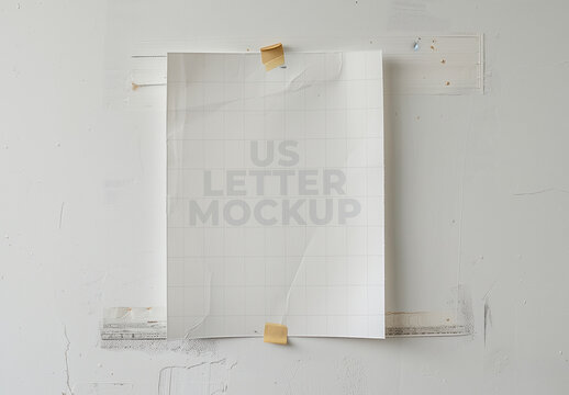 Crumpled US Letter Paper Mockup with Tape