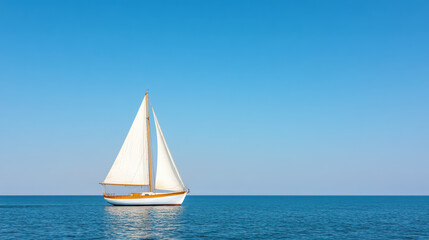 Fototapeta premium serene sailboat glides across calm waters under clear blue sky, evoking tranquility