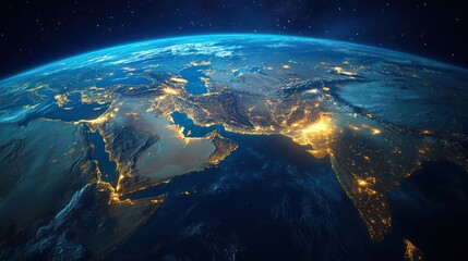 Fototapeta premium Spectacular earth view at night showcases city lights and atmosphere