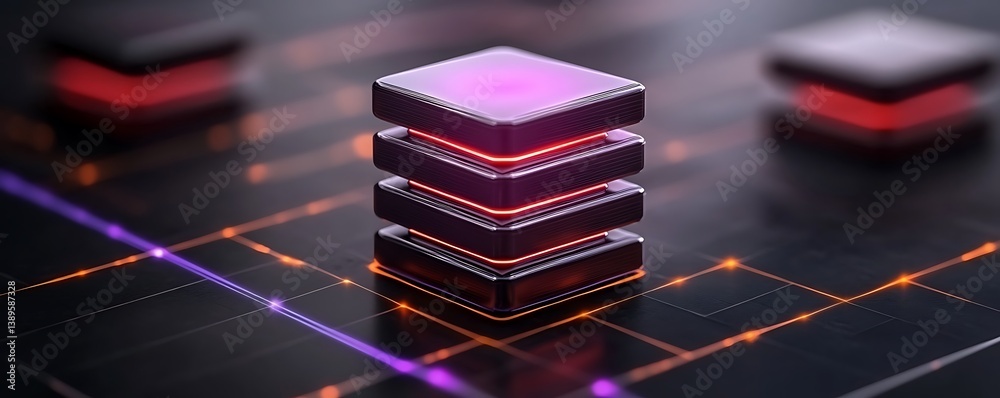 Poster a futuristic illuminated data server with network connection details