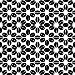 Coffee seamless pattern. Repeating coffee bean patterns. Repeated black beans isolated on white background. Geometric coffe texture. Seed for cafe. Abstract grain. Grains prints. Vector illustration