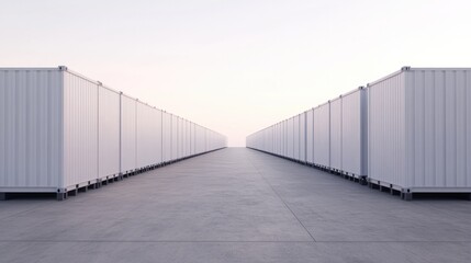 Fototapeta premium Endless rows of containers create striking perspective in minima
