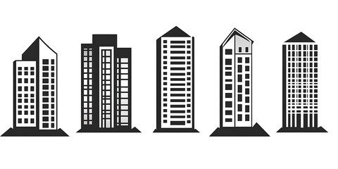 Black and White Vector Illustration Displaying a Selection of City Buildings