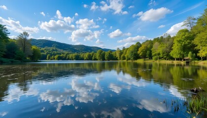 Hesse&rsquo;s Beuerbacher See, a serene pond bordered by vibrant nature, reflecting the beauty of landscape.