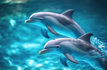 Obraz premium gray dolphins swimming in blue water