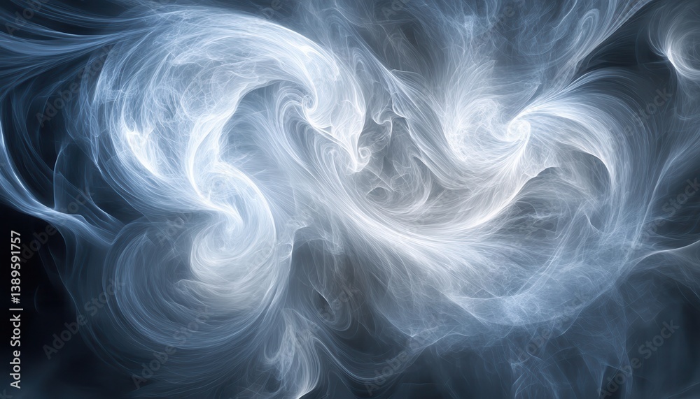 Aufkleber Abstract Blue and White Swirling Cloud Texture Background with Ethereal Smoke Pattern Artistry and Dreamlike Fluid Design