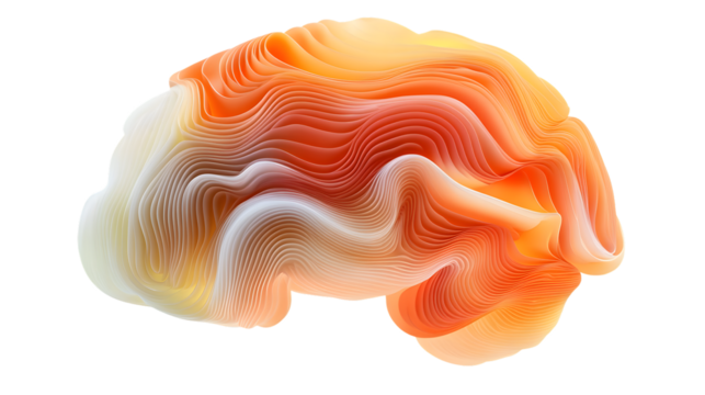 Vibrant 3D Brain Waves Gradient Isolated on White - Abstract Neuroscience Concept Art