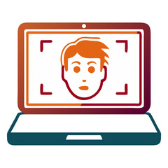 Laptop displaying facial recognition technology illustration  