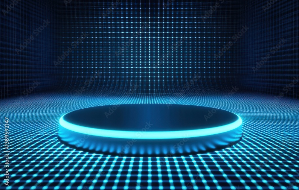 Aufkleber Abstract Blue Glowing Platform Stage with Dotted Background For Product Display and Presentation With Futuristic Style And Modern Geometric Design