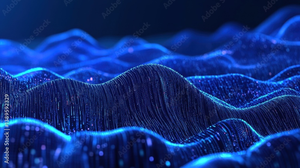 Aufkleber abstract blue technology background with wavy lines futuristic digital network connection and partic