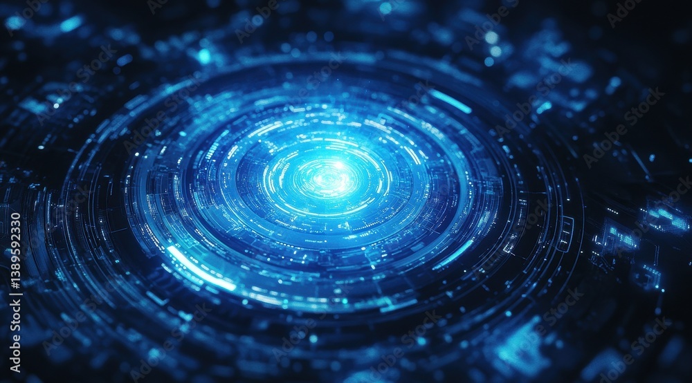 Aufkleber abstract blue technology vortex background with glowing light data stream and futuristic network con