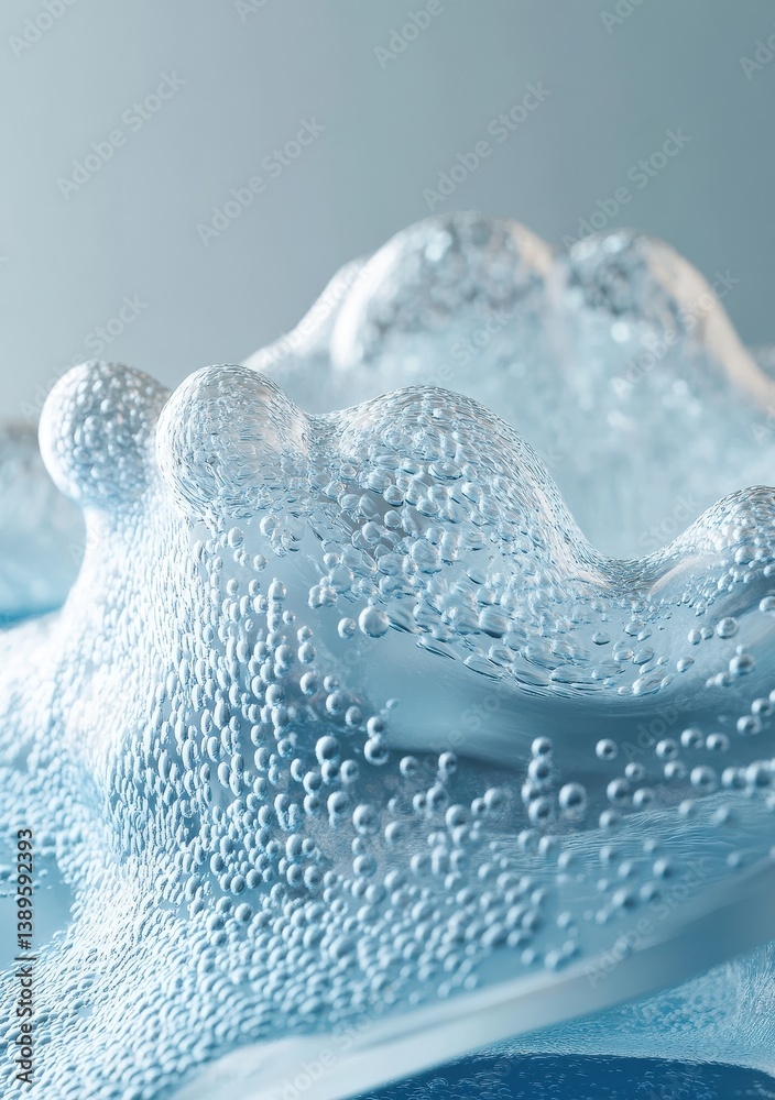 Fototapete abstract blue water bubbles with shiny surface and transparent liquid texture on a light background 