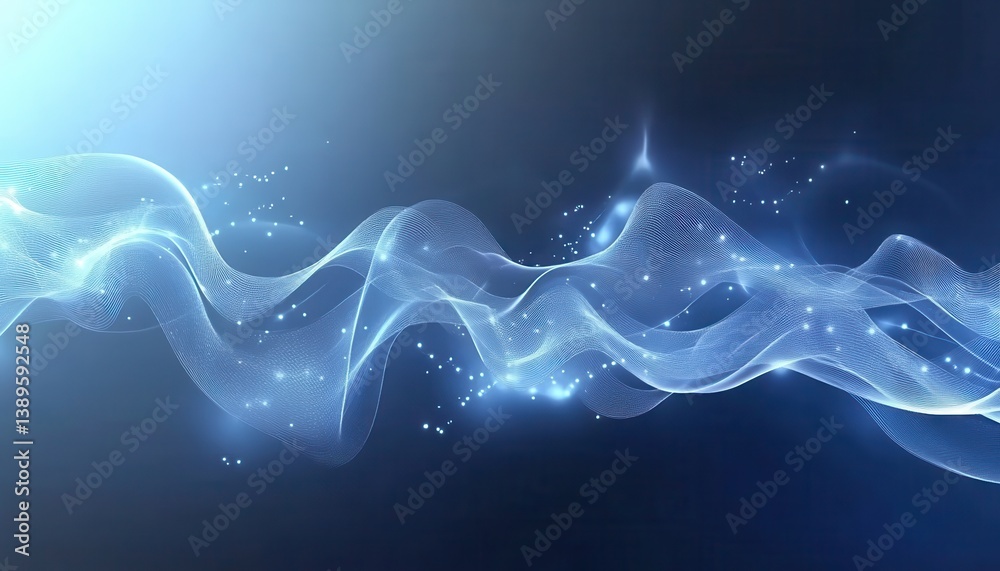 Poster Abstract Blue Wave with Glowing Particles in a Modern Artistic Design on Dark Backdrop Digital Rendered Art