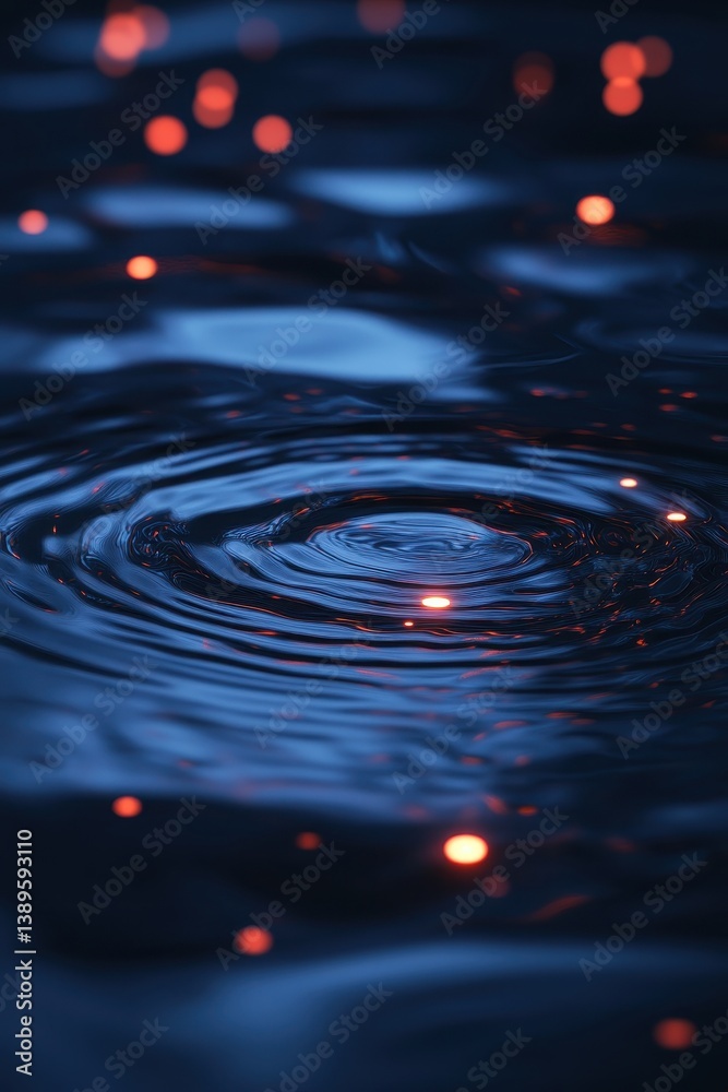 Aufkleber abstract dark blue water ripples with orange light reflections creates a mesmerizing visual experien