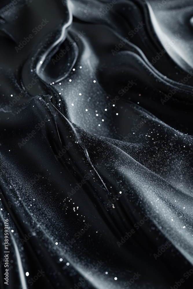 Poster abstract dark gray silk fabric with glittering particles and smooth folds creates elegant texture ba