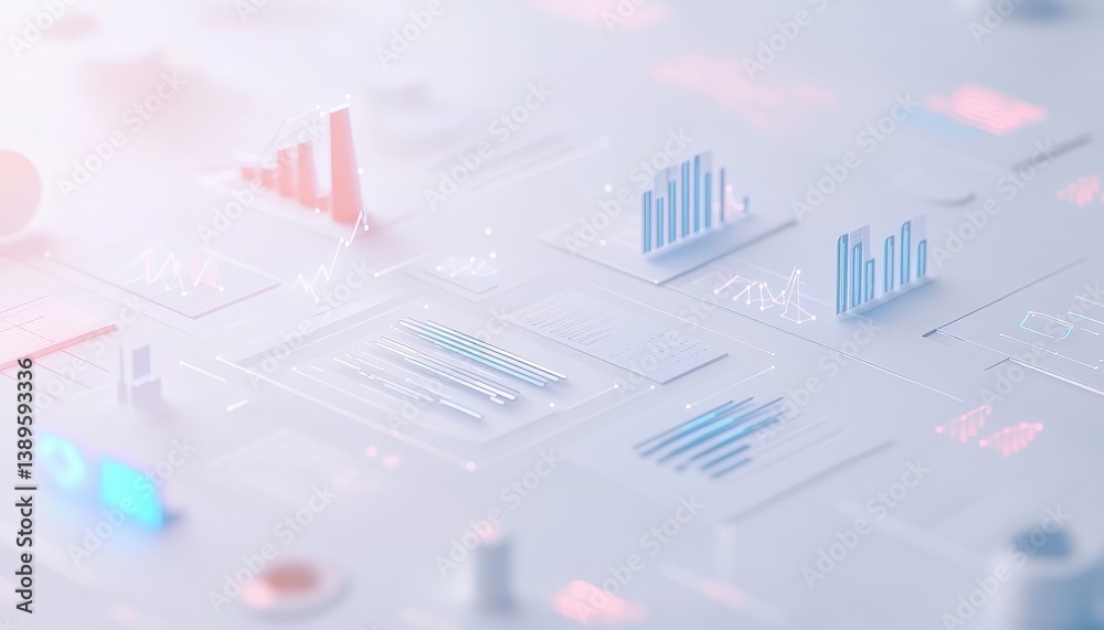 Poster Abstract Data Visualization with Graph and Chart on a White Background Depicting Business Finance Market Report with Growth Trend and Statistics in a Clean Modern Design