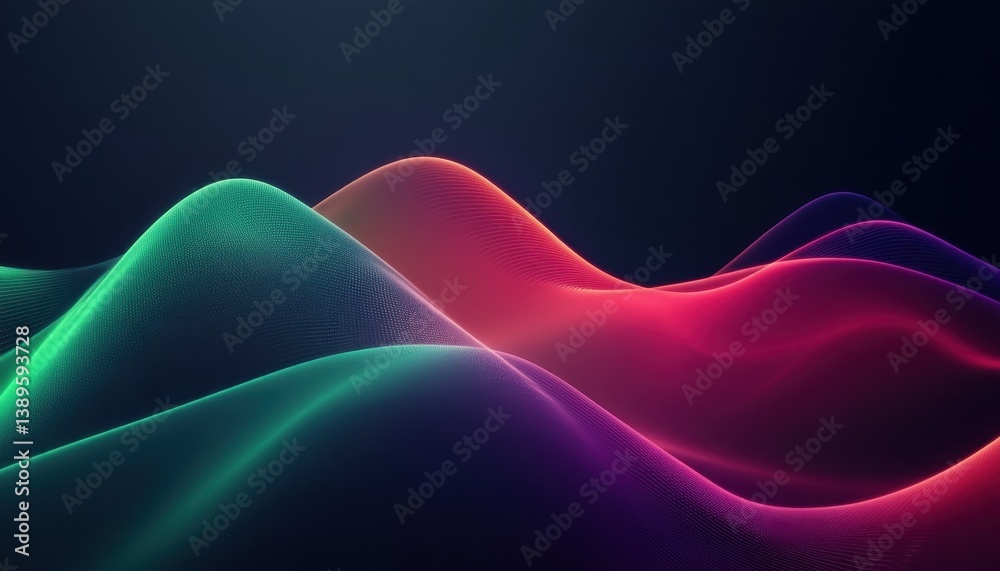 Aufkleber abstract digital waves in teal and magenta on dark background, modern tech design with gradient ligh