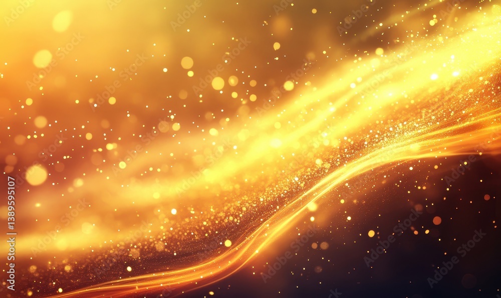 Aufkleber Abstract Golden Light with Sparkles and Wave Pattern Elegant Design for Celebration and Festive Mood in Dark Background