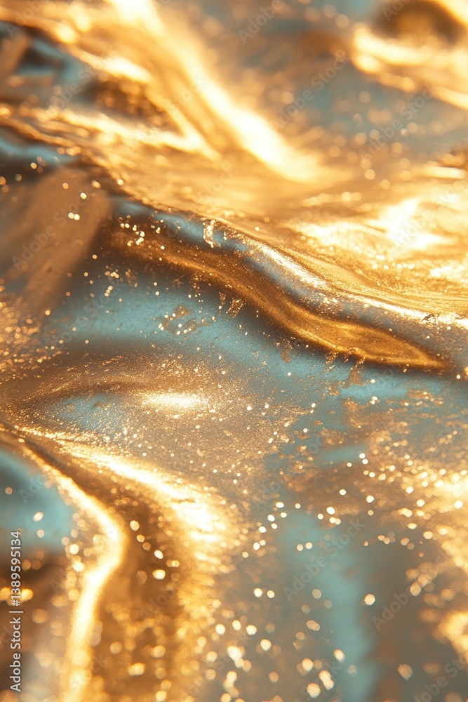 Aufkleber abstract golden texture background with metallic shine and glittering details in a wavy pattern with