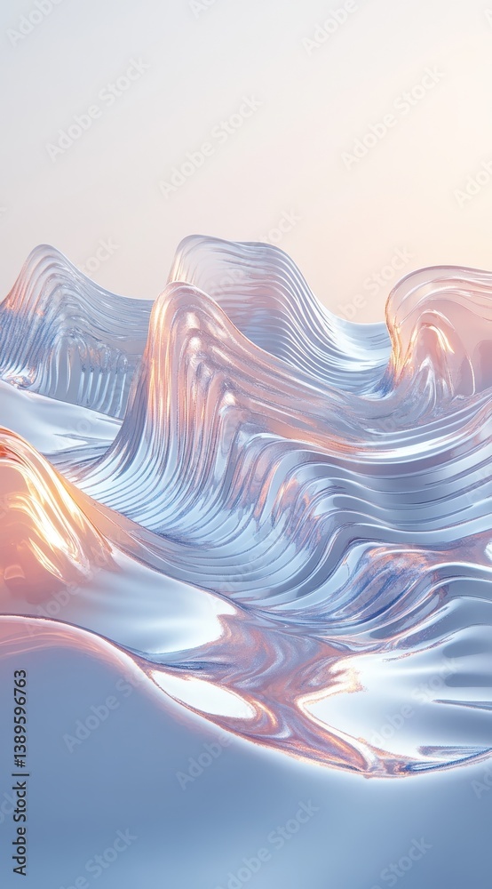 Poster Abstract Pixelated Mountain Landscape with Light Blue and Orange Hues Smooth Waves and Lines and Geometric Pixel Grid Texture in a Modern Digital Art Background