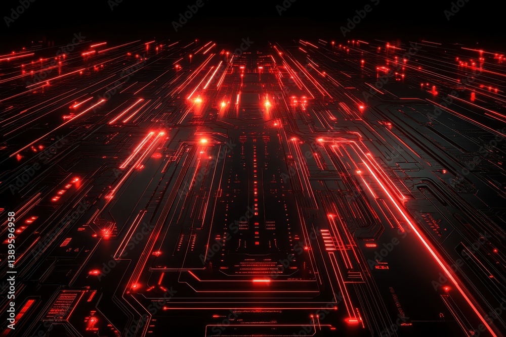 Aufkleber Abstract Red Glowing Circuit Board Pattern with High Technology Digital Background