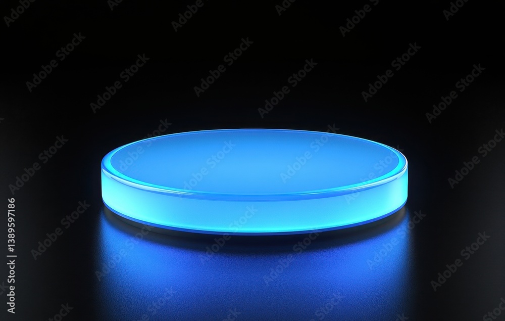Poster Abstract Round Podium with Blue Light Effect 3D Rendering on Dark Surface for Product Display Presentation Geometric Design and Modern Style