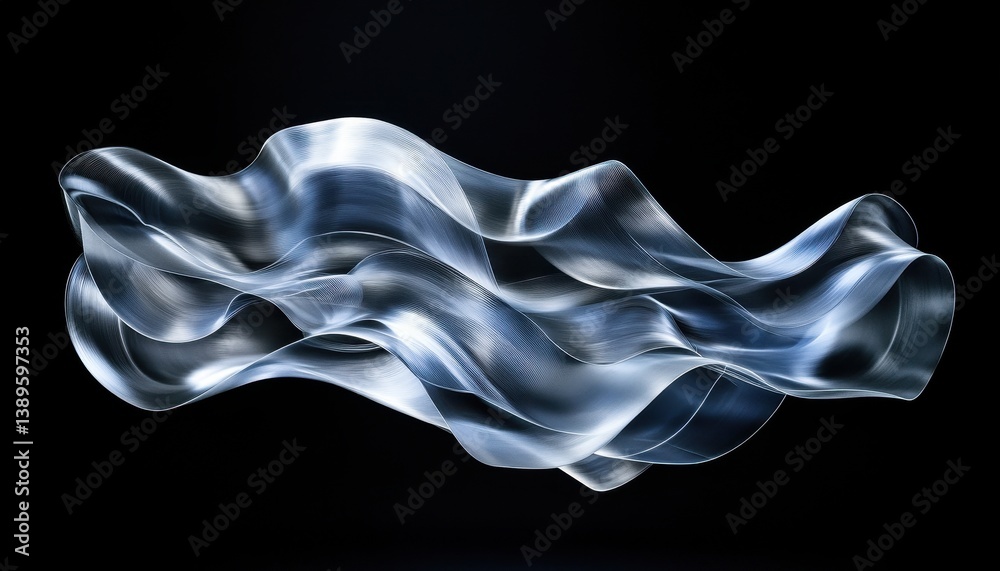 Poster abstract silver waves pattern on black background with subtle reflections and gentle curves for mode