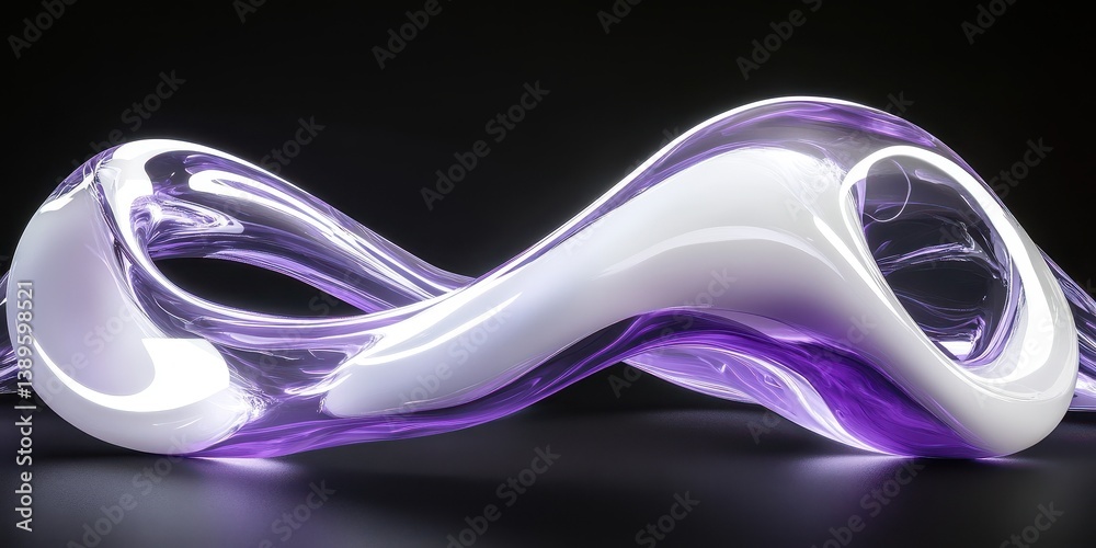 Aufkleber abstract wavy form white and purple on dark backdrop contemporary design illuminated with shiny meta