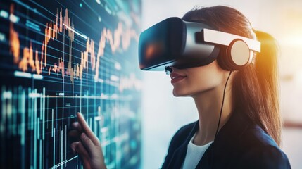 Woman in VR interacting with financial data