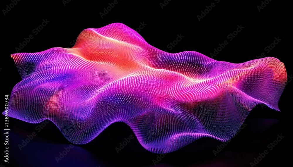 Poster Abstract Wavy Surface with Gradient Light and Shadow Effects on Black Background Modern Pattern with Geometric Shapes and Dynamic Lines for Decorative Design and Futuristic Presentation