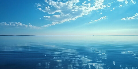Obraz premium Clean water background, calm waves. Banner, panorama. Blue sky reflection. 