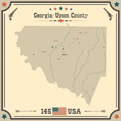 Large and accurate map of Upson County, Georgia, USA with vintage colors.